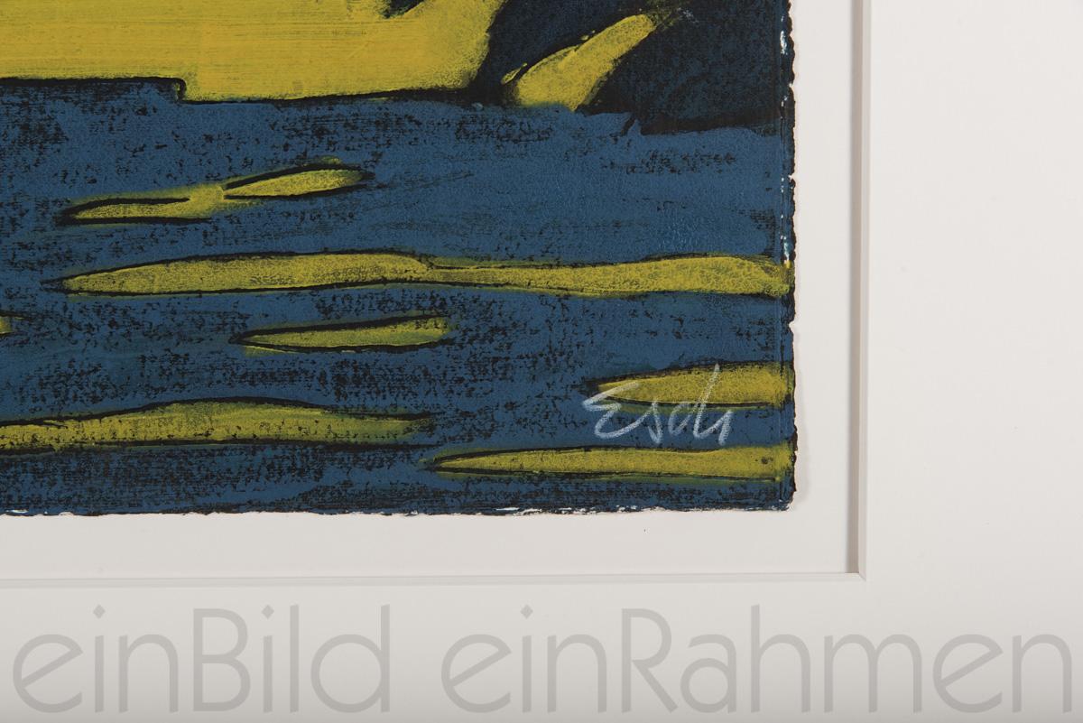 Abstrakte Landschaft von Eckart Schädrich als Linoldruck von der Kunst Gallerie einBild einRahmen Detailbild